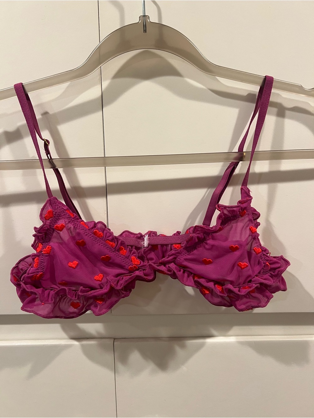 Urban Outfitters Fuchsia Bralette with Red Heart Embroidery